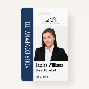 Modern Template Employee Photo Logo Name Blue ID Badge
