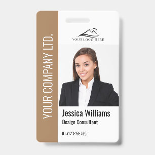 Modern Template Employee Photo Logo Name Brown ID Badge