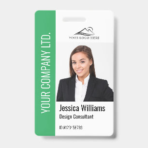 Modern Template Employee Photo Logo Name Green ID Badge