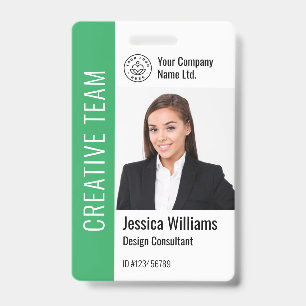 Modern Template Employee Photo Logo Name Green ID Badge