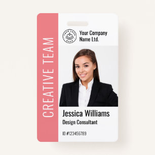 Modern Template Employee Photo Logo Name Pink ID Badge