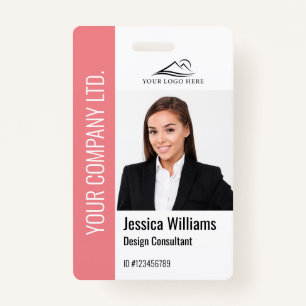 Modern Template Employee Photo Logo Name Pink ID Badge