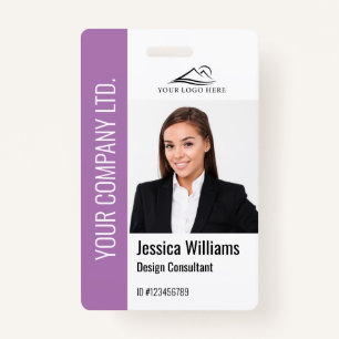 Modern Template Employee Photo Logo Name Purple ID Badge