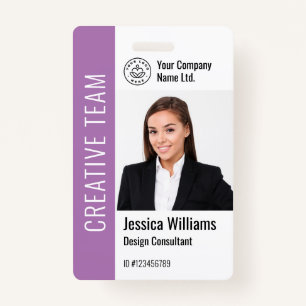Modern Template Employee Photo Logo Name Purple ID Badge