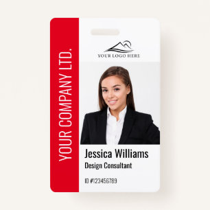 Modern Template Employee Photo Logo Name Red ID Badge