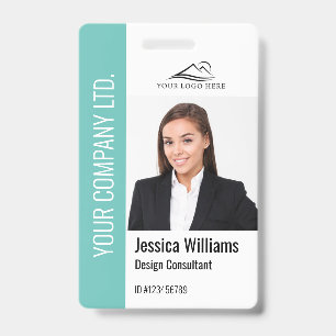 Modern Template Employee Photo Logo Name Teal ID Badge