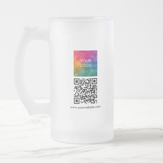 Modern Template Your Custom Logo QR Code Frosted Glass Beer Mug (Left)