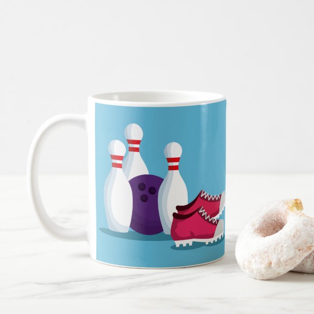 Modern ten pin bowling fun sport coffee mug (With Donut)