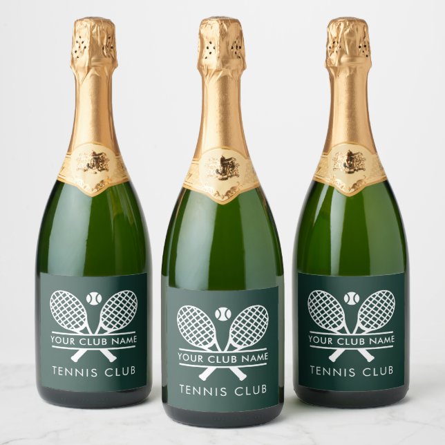 Modern Tennis Club Name Green Custom Sparkling Wine Label (Bottles)