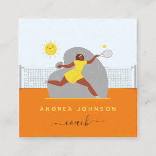 Modern Tennis Coach Female Player Illustration  Square Business Card
