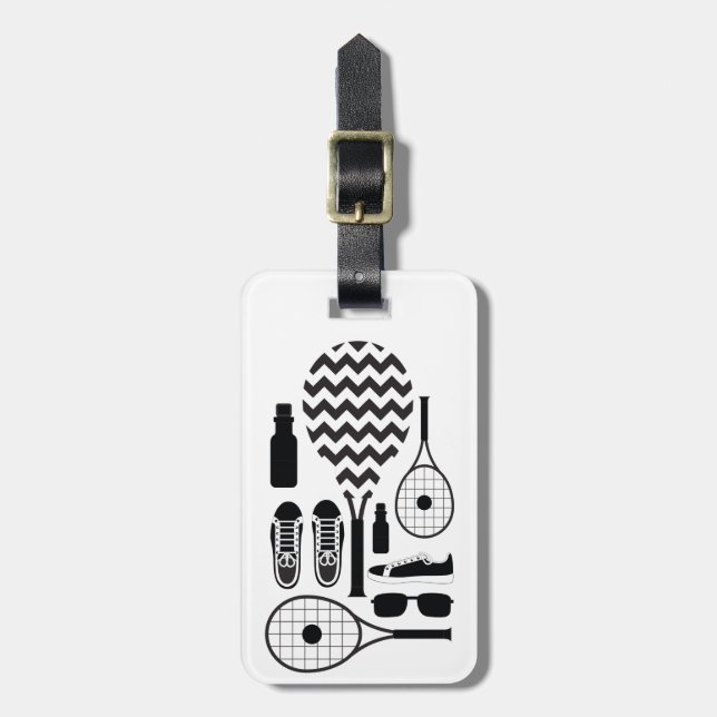Modern Tennis Equipment & Accessories Pattern Luggage Tag (Front Vertical)