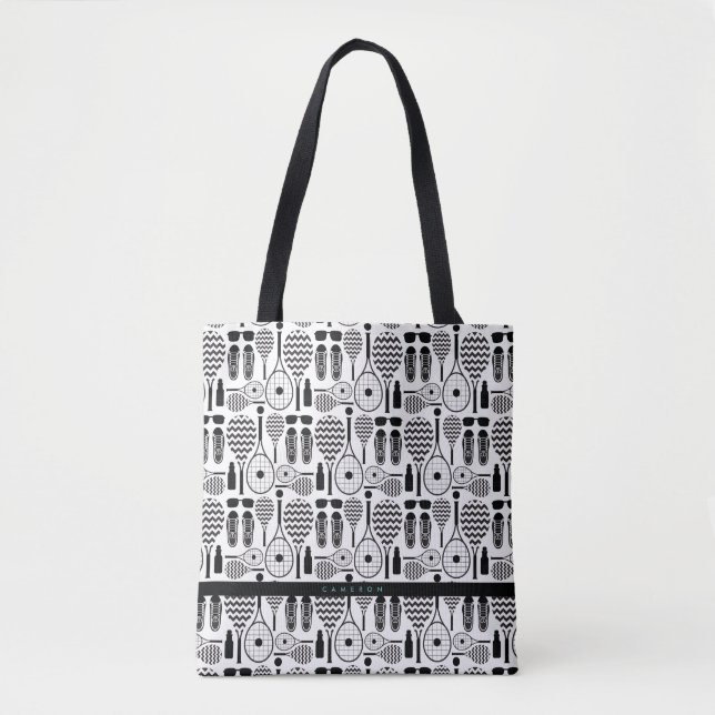 Modern Tennis Equipment & Accessories Pattern Tote Bag (Front)