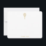 Modern Tennis Racquet in Gold and White Thank You<br><div class="desc">The tennis player, fan or coach in your life will love these chic tennis-themed thank you cards featuring a gold racquet and tennis balls. Text is customisable. Part of a collection from Parcel Studios. *Note: The foil details in this artwork is simulated. No actual foil will be used in the...</div>