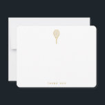 Modern Tennis Racquet in Gold and White Thank You<br><div class="desc">The tennis player, fan or coach in your life will love these chic tennis-themed thank you cards featuring a gold racquet and tennis balls. Text is customisable. Part of a collection from Parcel Studios. *Note: The foil details in this artwork is simulated. No actual foil will be used in the...</div>
