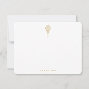 Modern Tennis Racquet in Gold and White Thank You Card