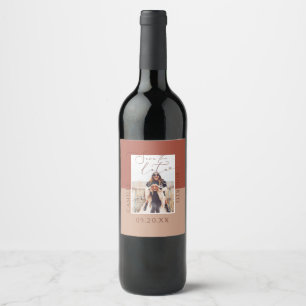 Modern Terra Cotta 2 Tone 2 Photo Save The Date Wine Label
