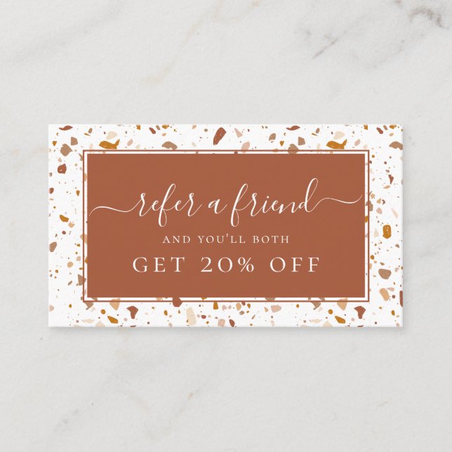 Modern Terra-cotta Terrazzo Pattern Referral Business Card (Front)