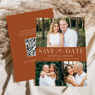 Modern Terracotta 3 Photo QR Code Save The Date