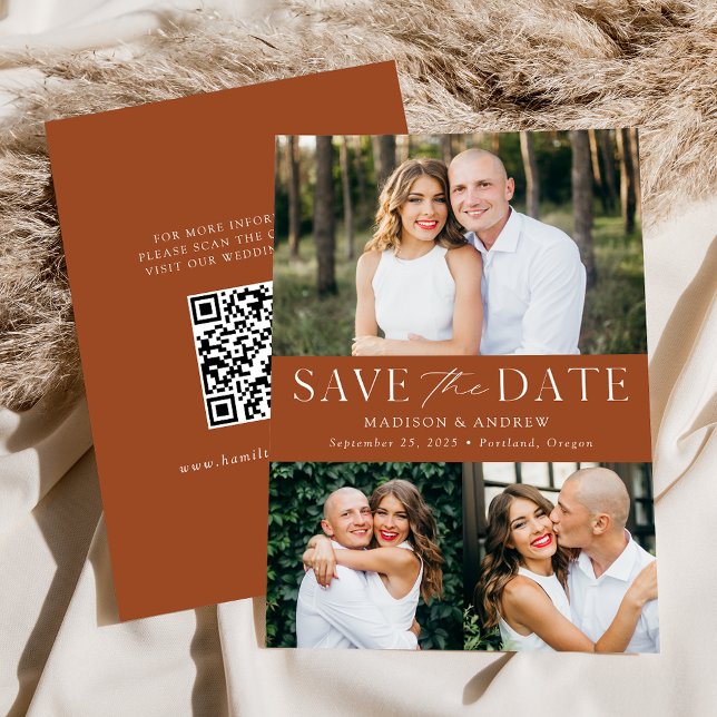Modern Terracotta 3 Photo QR Code Save The Date (Creator Uploaded)