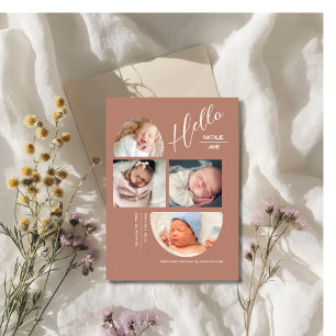 Modern Terracotta 4 Baby Photo Collage Birth Announcement