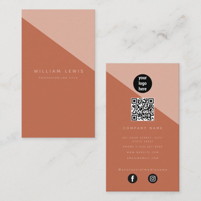 Modern Terracotta Abstract QR Code Social Media  Business Card (Front/Back)