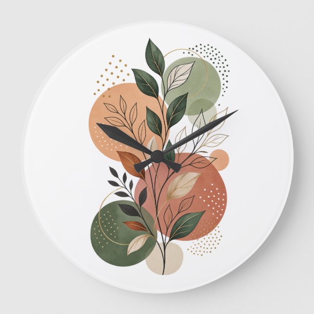 Modern Terracotta Abstract Shapes and Botanical Le Large Clock (Front)