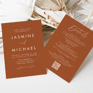 Modern Terracotta All In One QR Code Wedding Invitation