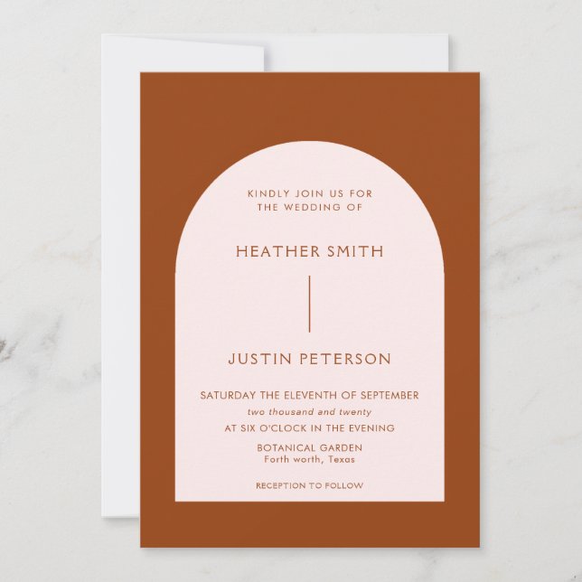 Modern Terracotta and Blush Wedding Invitations (Front)