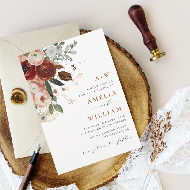 modern terracotta and greenery wedding invitation (Creator Uploaded)