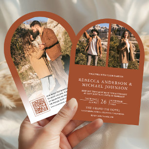 Modern Terracotta Arch Photo QR Code Wedding Invitation