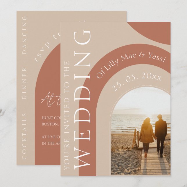 Modern Terracotta Arch Photo Wedding Invitation (Front/Back)