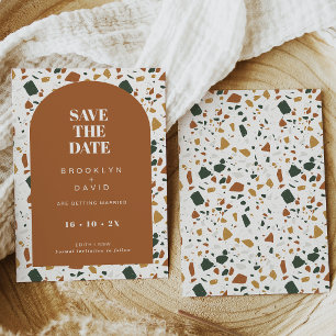 Modern Terracotta Arch Terrazzo Save The Date Card