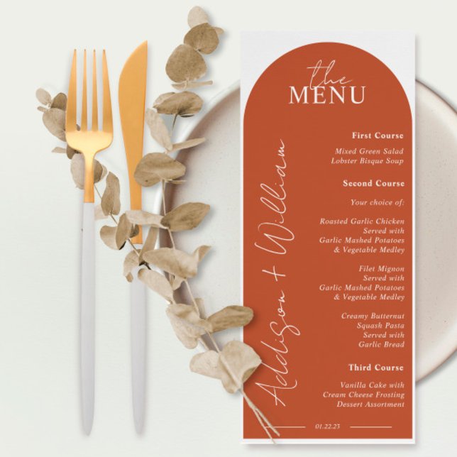 Modern Terracotta Arch Wedding Menu (Creator Uploaded)