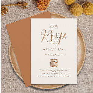 Modern Terracotta Beige Elegant Script Wedding RSVP Card
