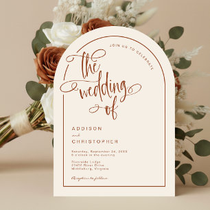 Modern Terracotta Beige Handwritten Script Wedding Invitation
