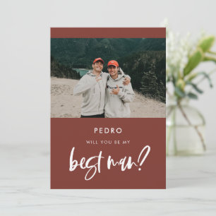 Modern terracotta Best man proposal photo card