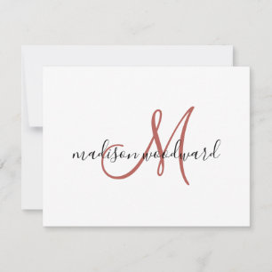 Modern Terracotta Black Script Monogram Note Card