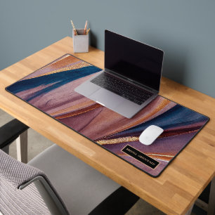 Modern terracotta blue glitter gold monogram desk mat