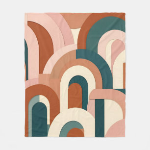 Modern Terracotta Blush Pink Teal Geometric Arch Fleece Blanket