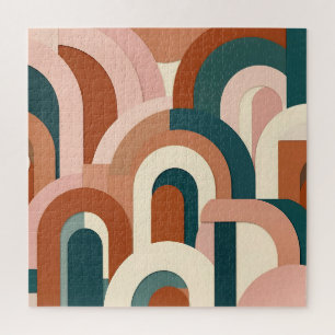 Modern Terracotta Blush Pink Teal Geometric Arch Jigsaw Puzzle