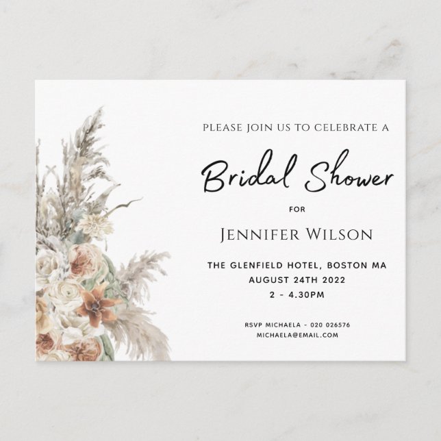 modern terracotta bohemian grass bridal shower sav announcement postcard (Front)