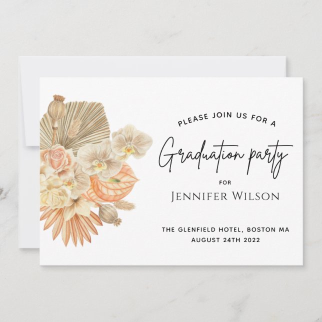 modern terracotta bohemian pampas graduation party save the date (Front)