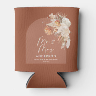 modern terracotta bohemian pampas grass wedding can cooler