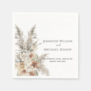 modern terracotta bohemian pampas grass wedding na napkin