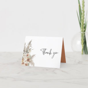 modern terracotta bohemian pampas photo thank you  card
