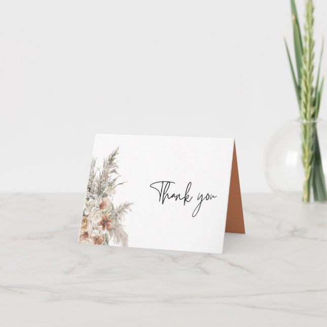 modern terracotta bohemian pampas photo thank you  card (Front)