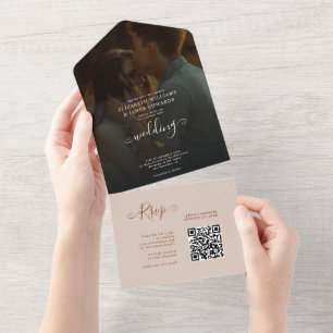 Modern Terracotta Bohemian Wedding RSVP QR Code All In One Invitation