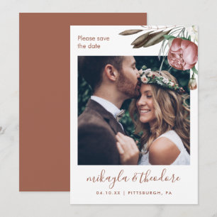 Modern Terracotta Boho Floral Photo Wedding Save The Date