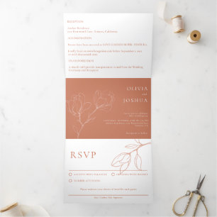 Modern Terracotta Boho Floral Tri-Fold Invitation
