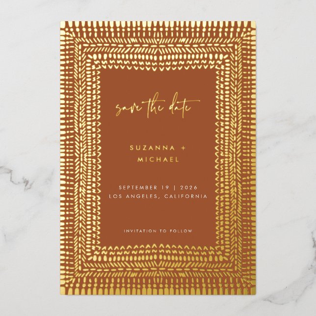 Modern Terracotta Boho Frame Wedding Save Date (Front)
